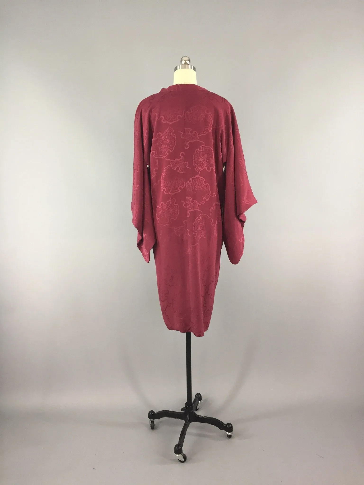 1940s Vintage Silk Michiyuki Kimono Coat / Maroon Silk