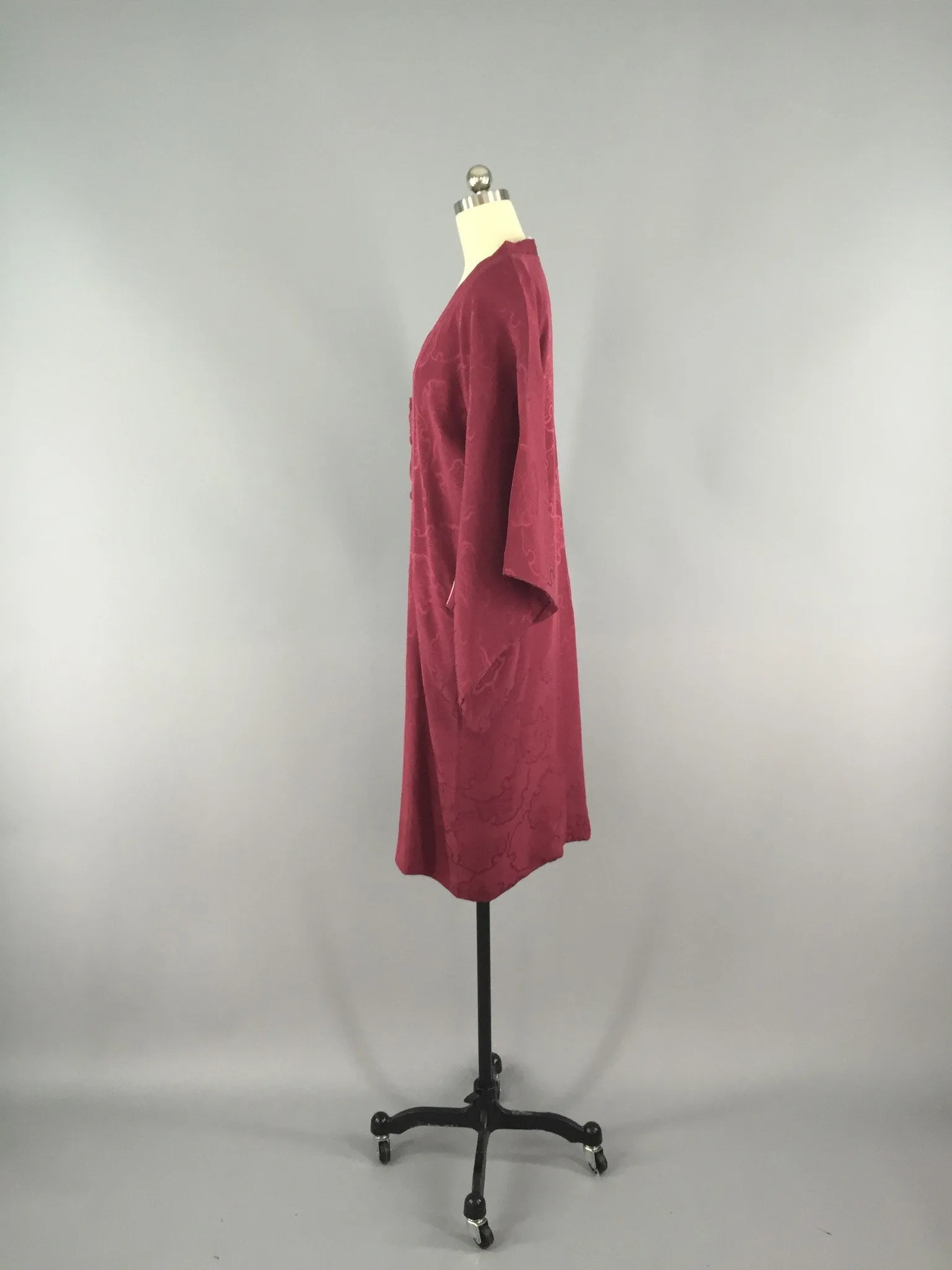 1940s Vintage Silk Michiyuki Kimono Coat / Maroon Silk