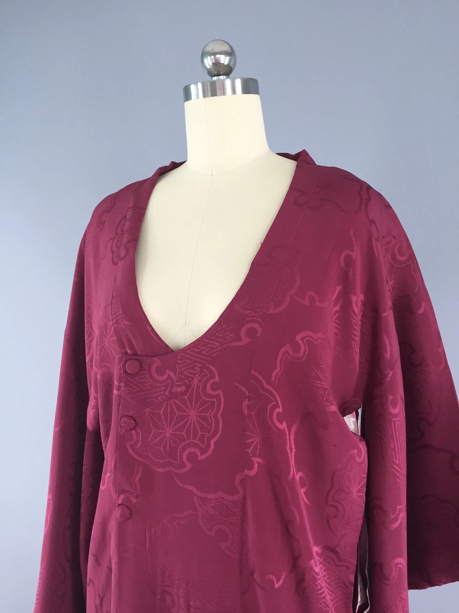 1940s Vintage Silk Michiyuki Kimono Coat / Maroon Silk