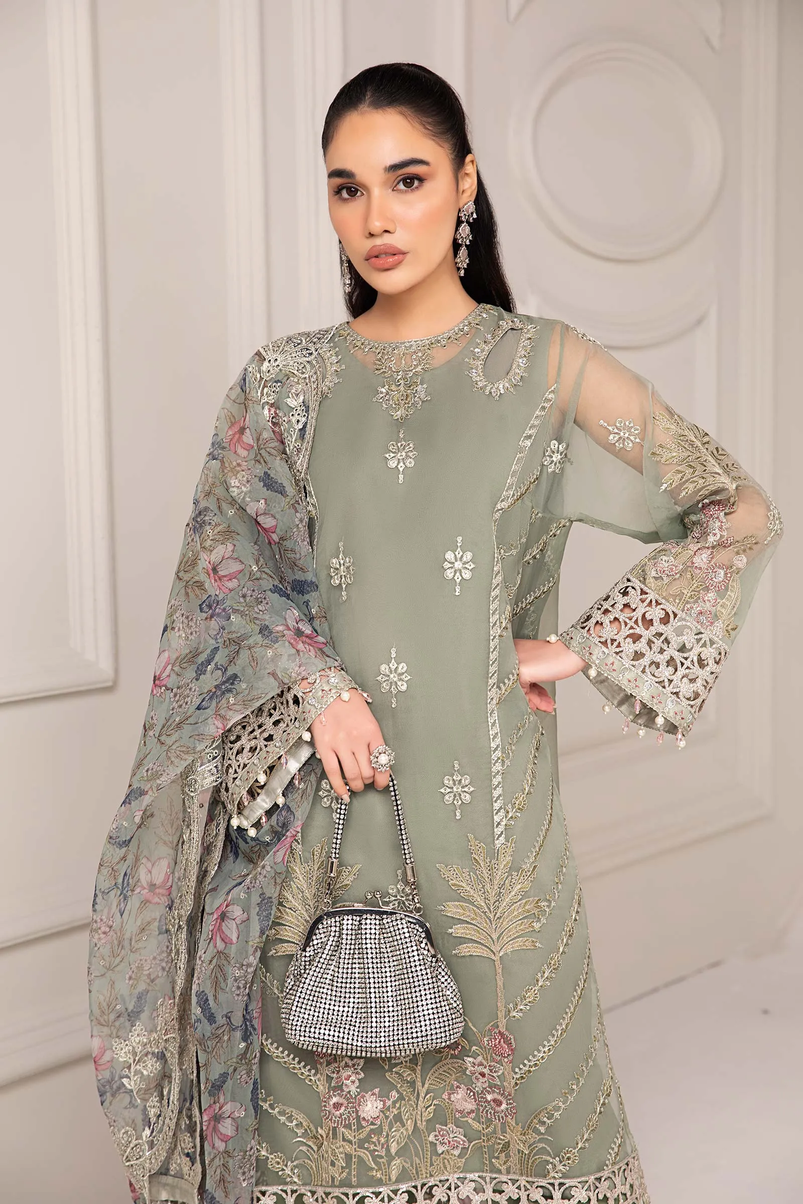 3 Piece Embroidered Organza Suit | SF-EF24-12