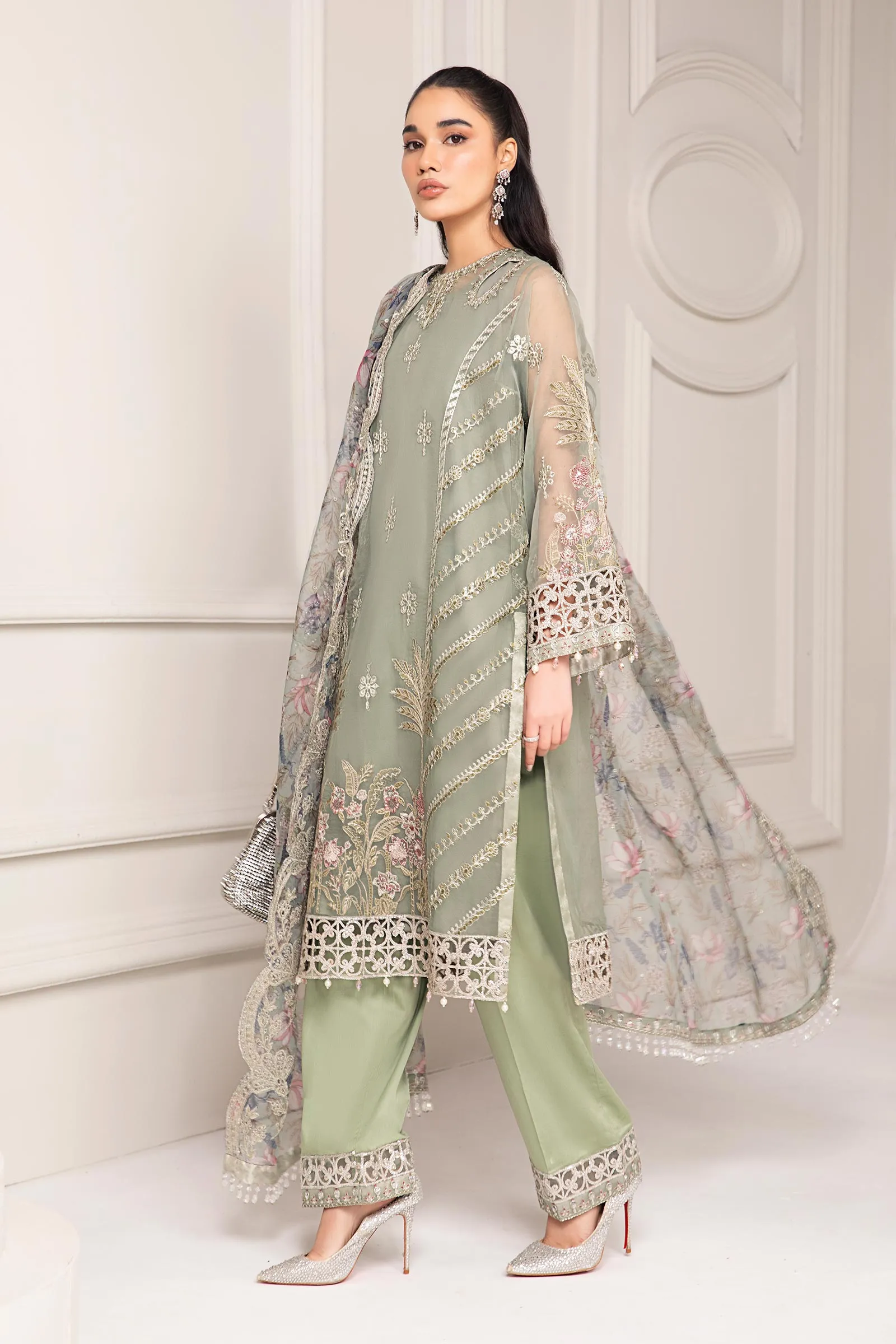 3 Piece Embroidered Organza Suit | SF-EF24-12