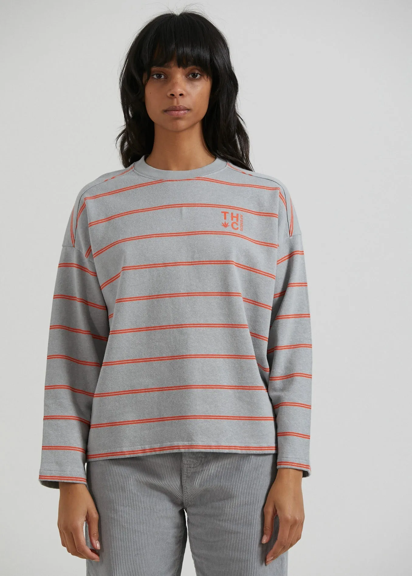 AFENDS Womens Interlude - Striped Crew Neck Jumper - Grey