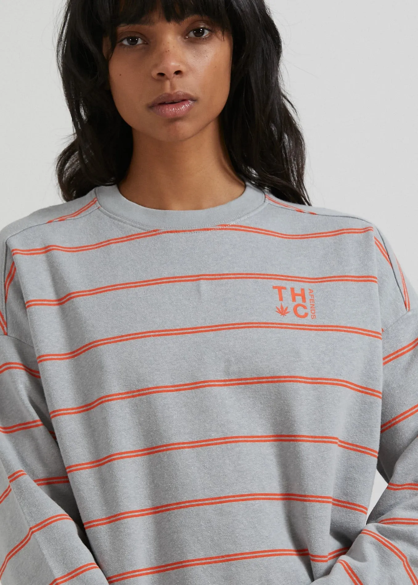 AFENDS Womens Interlude - Striped Crew Neck Jumper - Grey