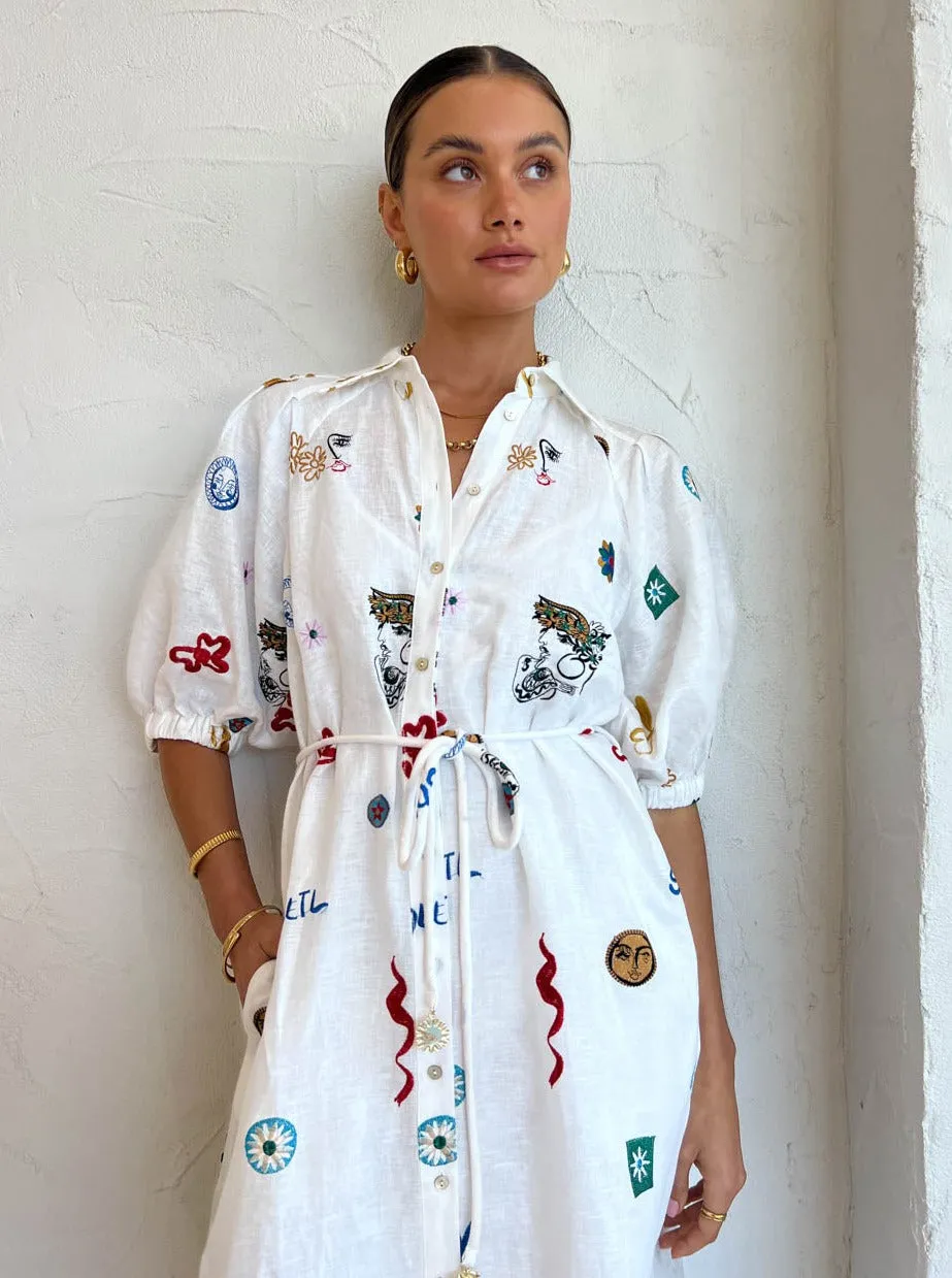 Alemais Soleil Embroidered Shirtdress in Ivory