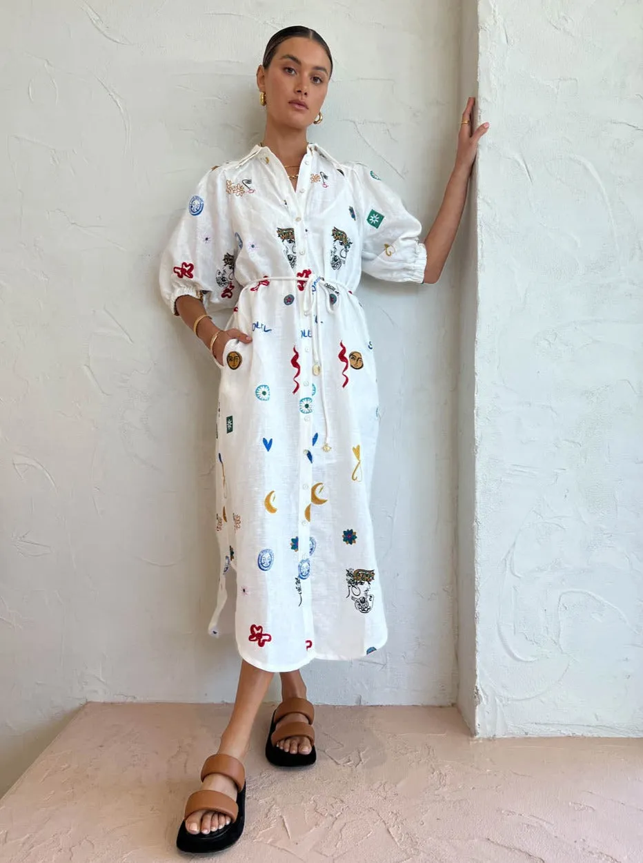 Alemais Soleil Embroidered Shirtdress in Ivory