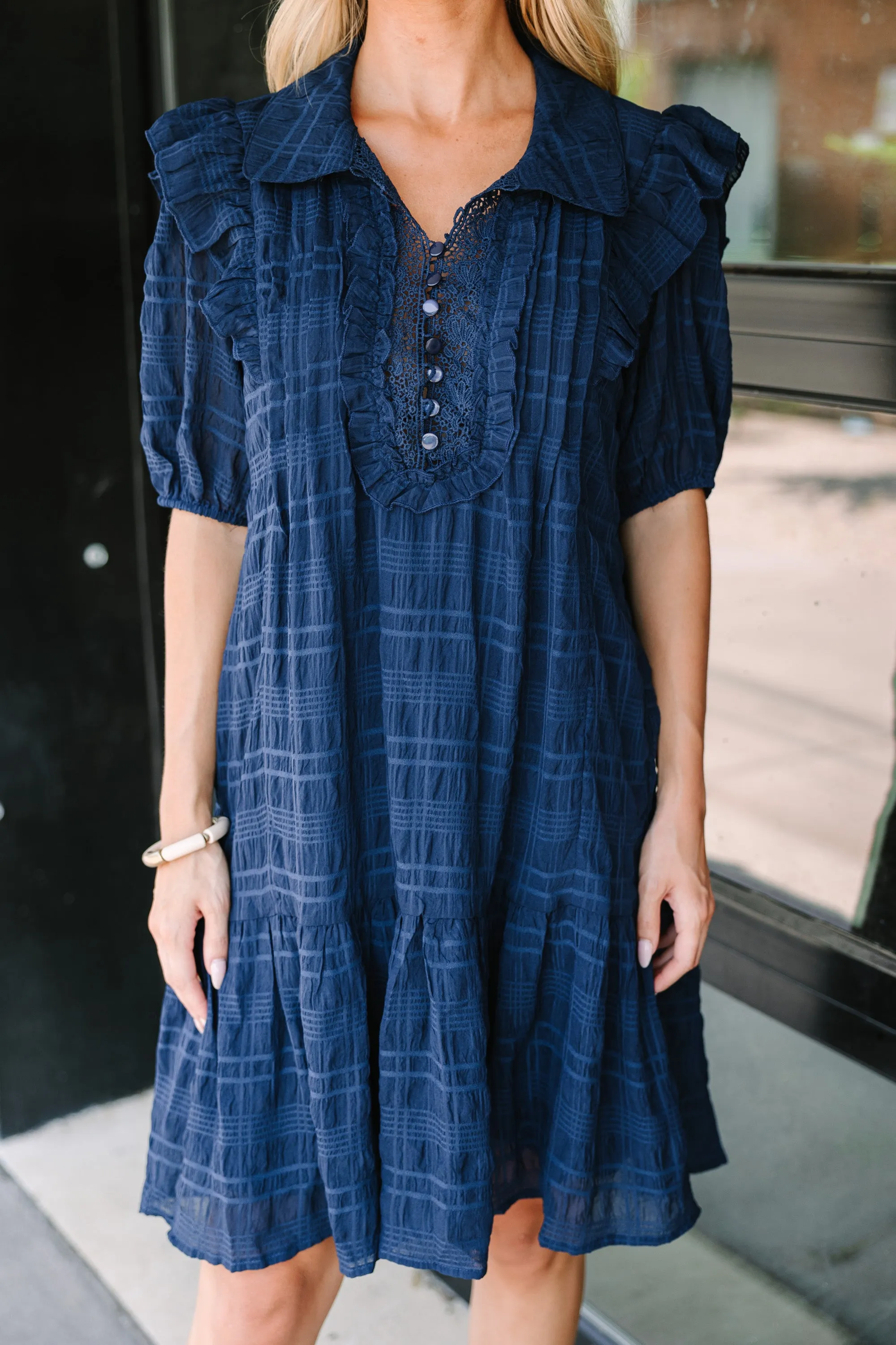 All The Best Navy Blue Ruffled Dress