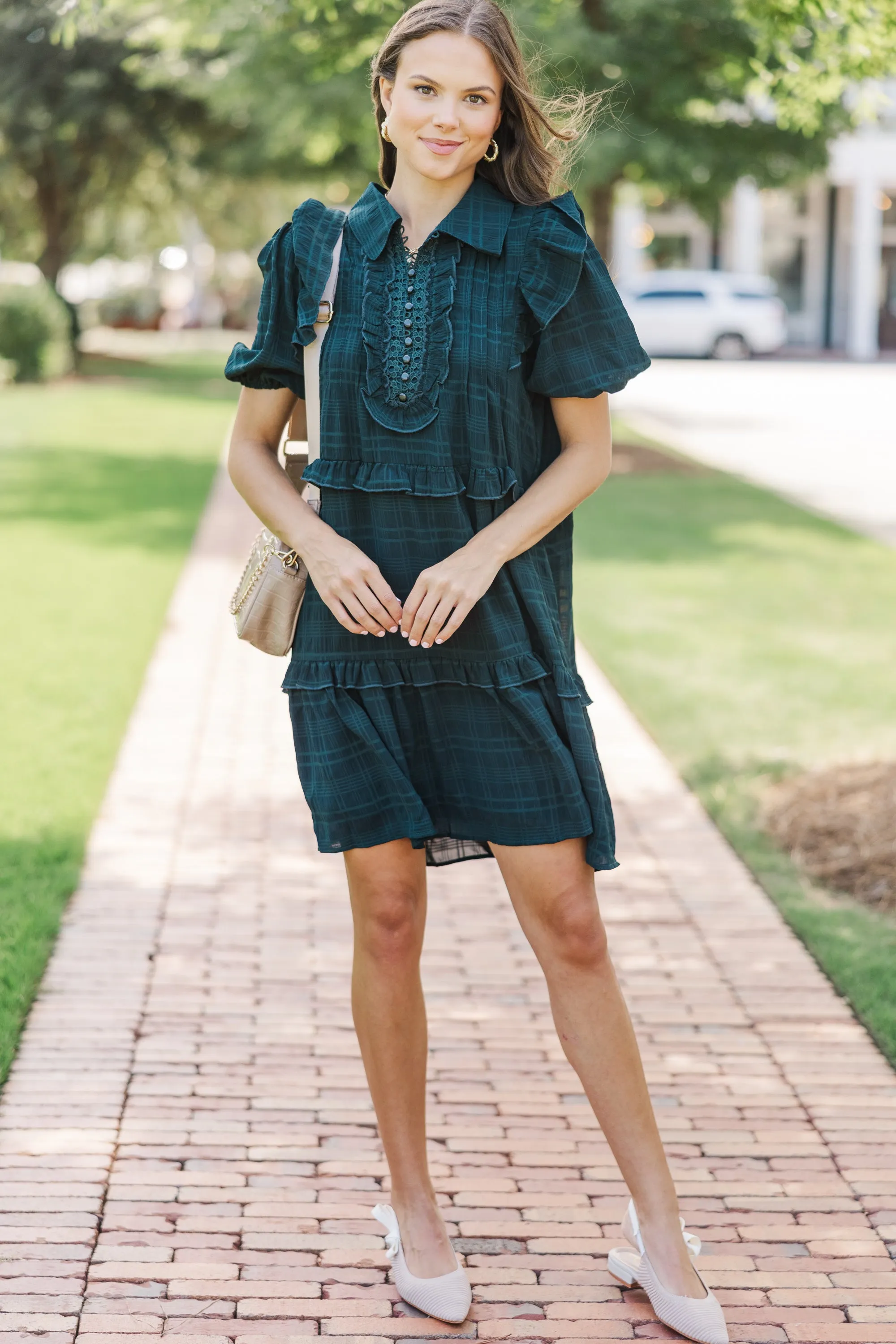 All The Very Best Emerald Green Ruffled Dress