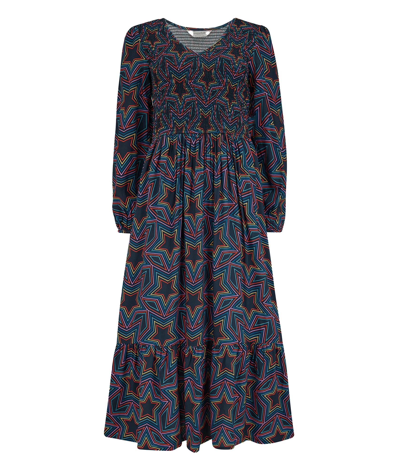 Amberly Rainbow Star Midi Smock Dress - Multi