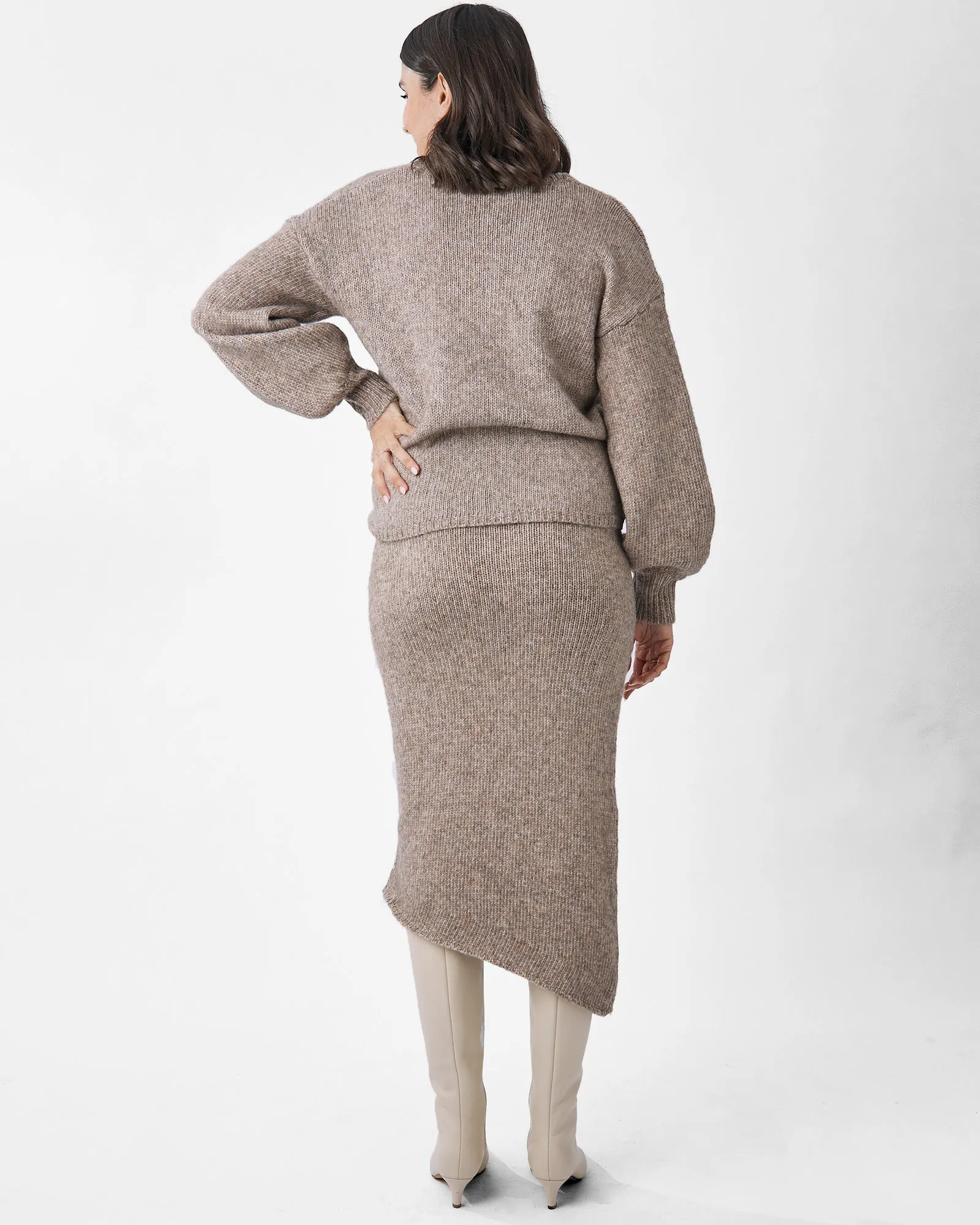 Amélie's Enchanting Allure of Crossover Knit Top- Taupe