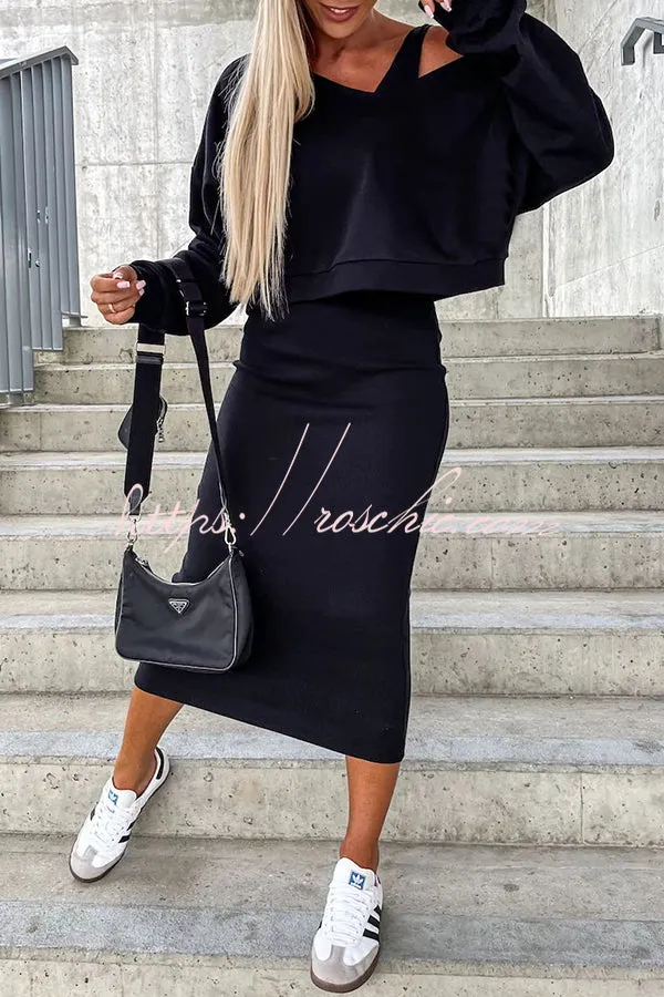 Around The World Hooded Sweatshirt and Slip Maxi Skirt Two Piece Set