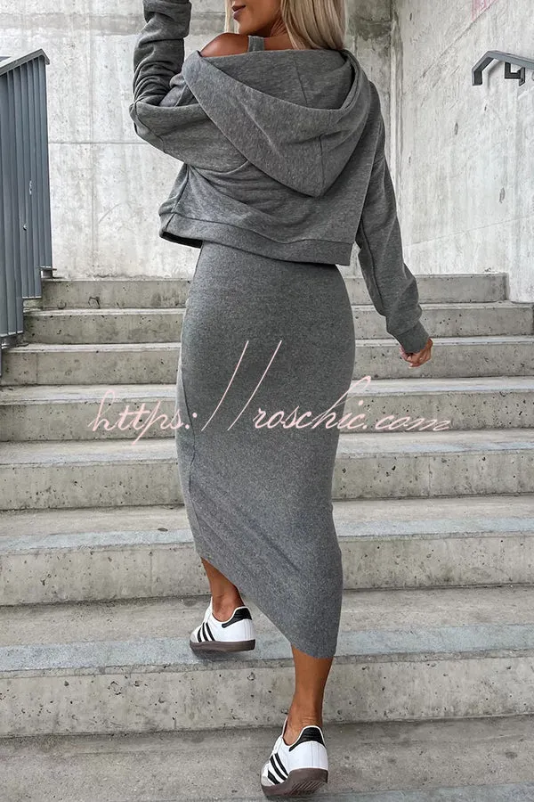 Around The World Hooded Sweatshirt and Slip Maxi Skirt Two Piece Set