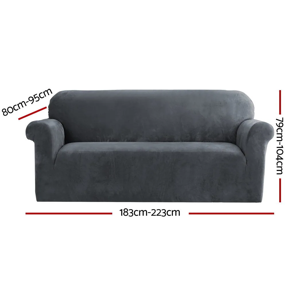 Artiss Velvet Sofa Cover Plush Couch Cover Lounge Slipcover 3 Seater Grey