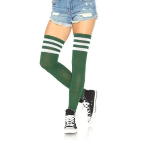 Athletic Style Top Stripe Thigh Highs Hunter Green - Leg Avenue