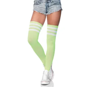 Athletic Style Top Stripe Thigh Highs Neon Green - Leg Avenue