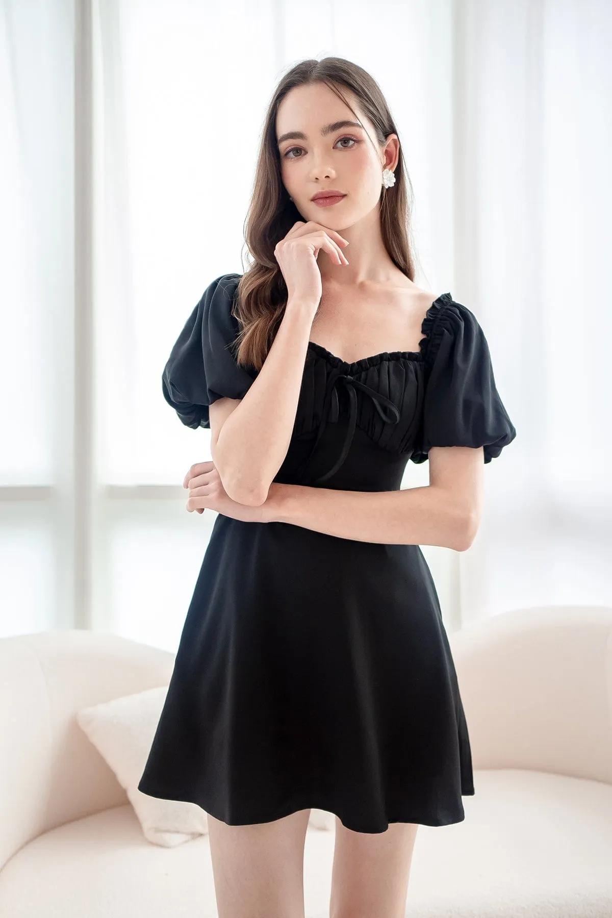 AUBREY PUFF SLEEVE DRESS IN BLACK