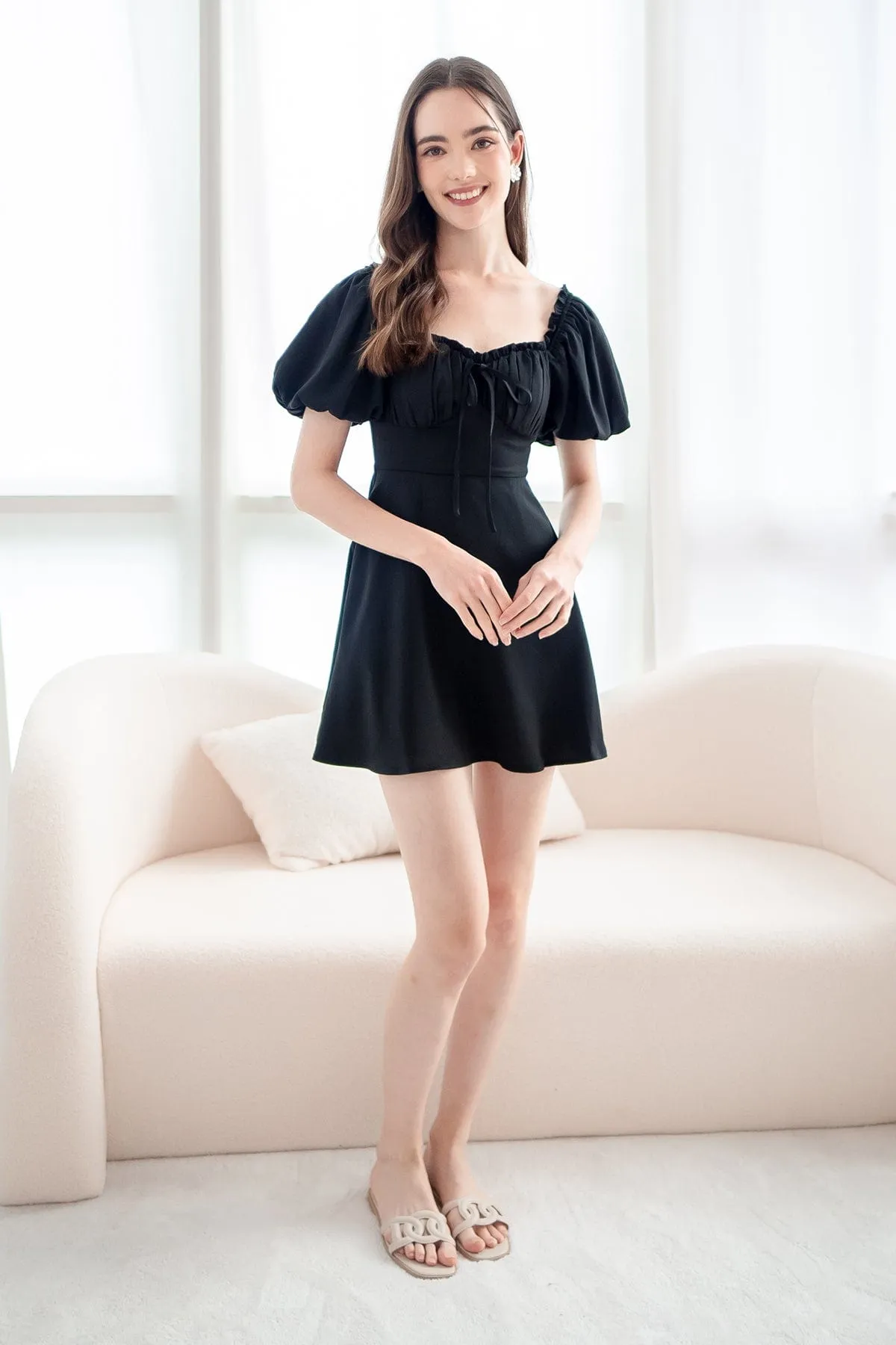 AUBREY PUFF SLEEVE DRESS IN BLACK