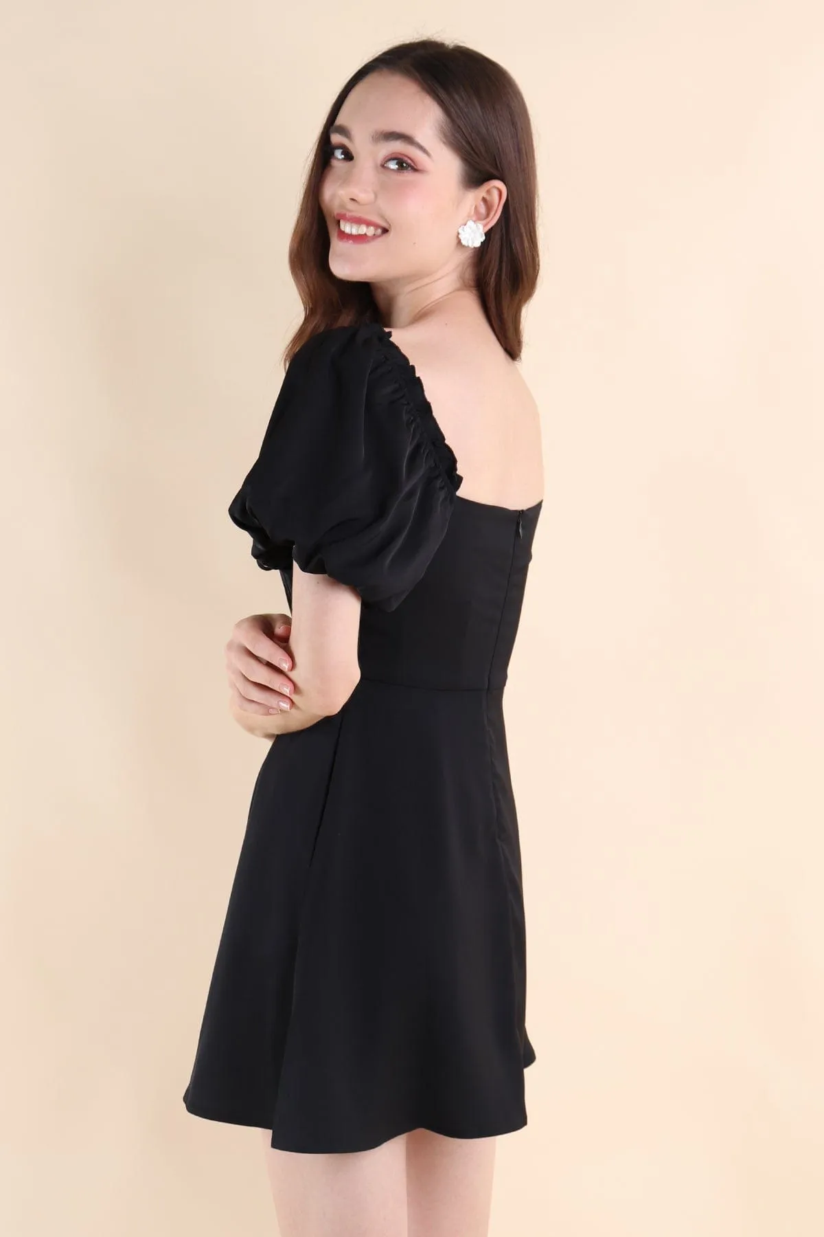 AUBREY PUFF SLEEVE DRESS IN BLACK