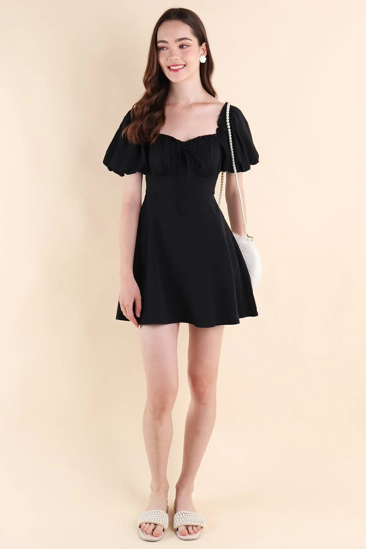 AUBREY PUFF SLEEVE DRESS IN BLACK