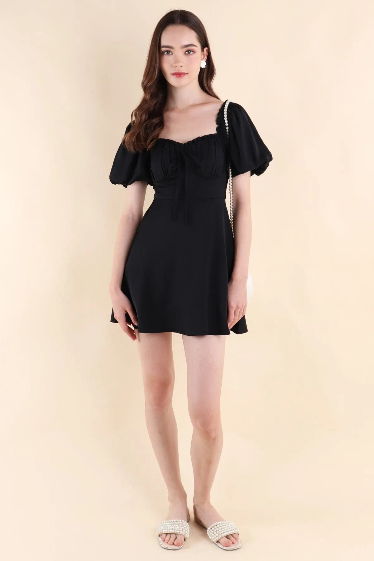 AUBREY PUFF SLEEVE DRESS IN BLACK