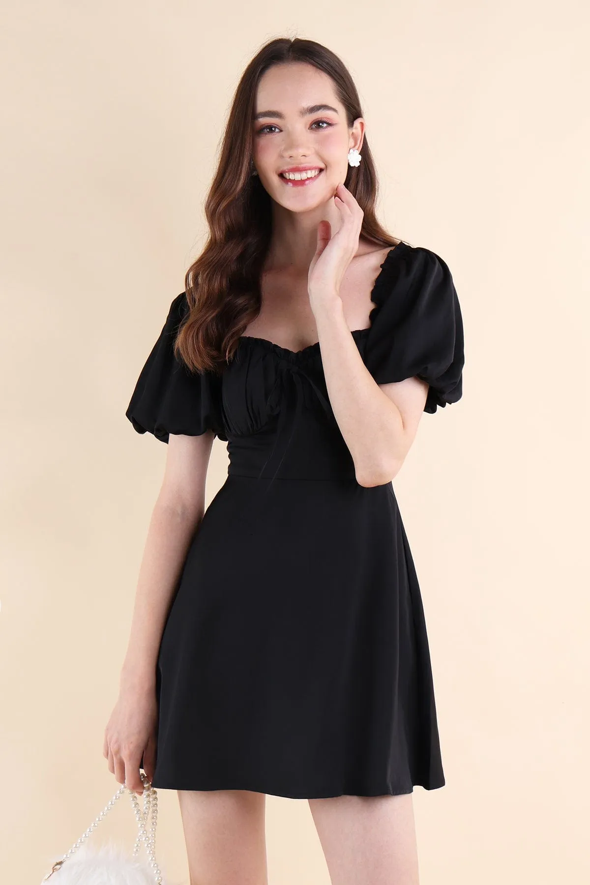 AUBREY PUFF SLEEVE DRESS IN BLACK