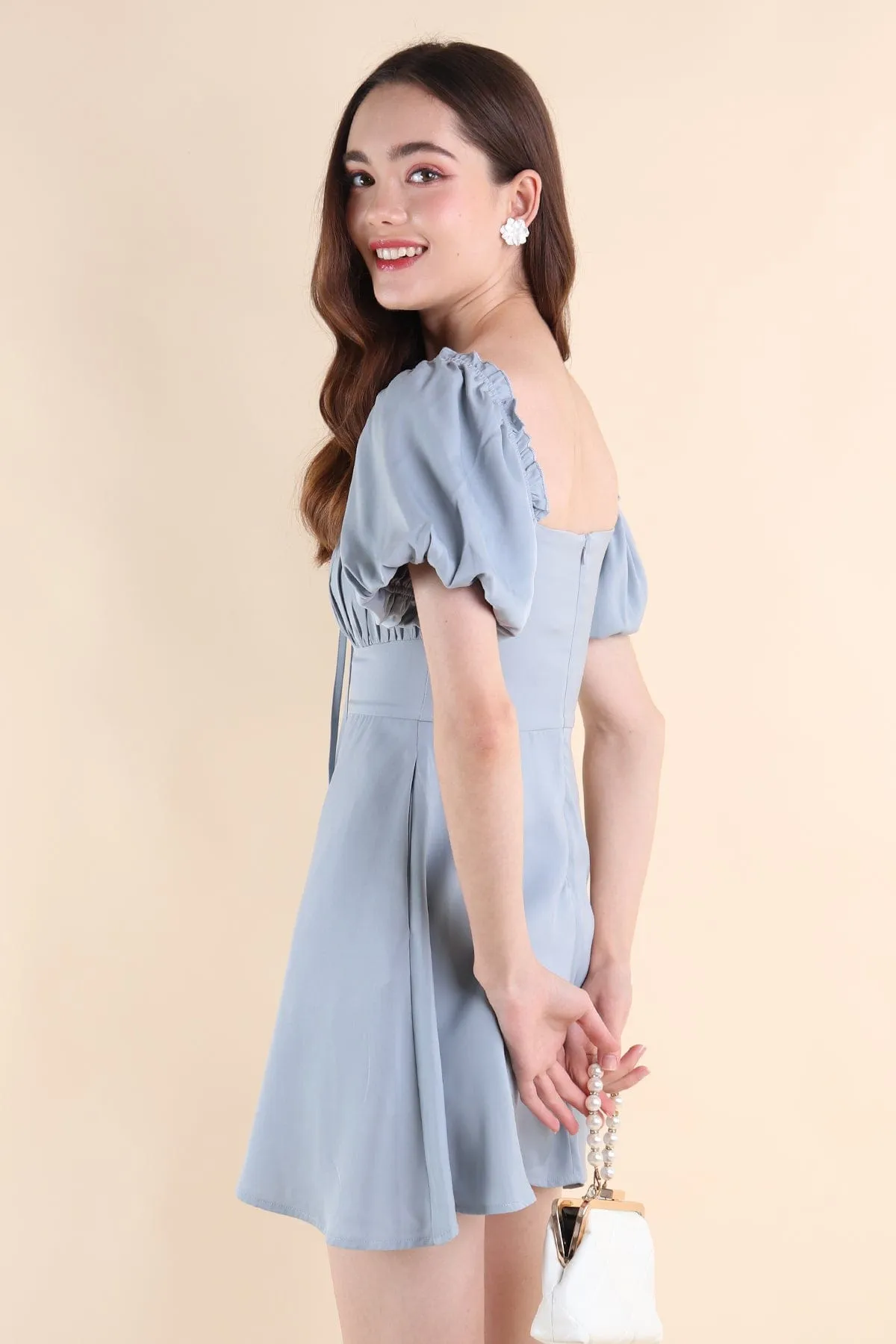 AUBREY PUFF SLEEVE DRESS IN CORNFLOWER BLUE