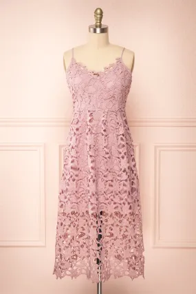 Avelina Mauve | Lace Midi Dress