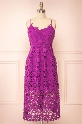 Avelina Purple | Lace Midi Dress