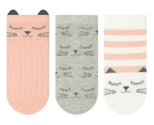 Baby Girl Ankle Socks Cat Pink 3Pk (0-12mths)