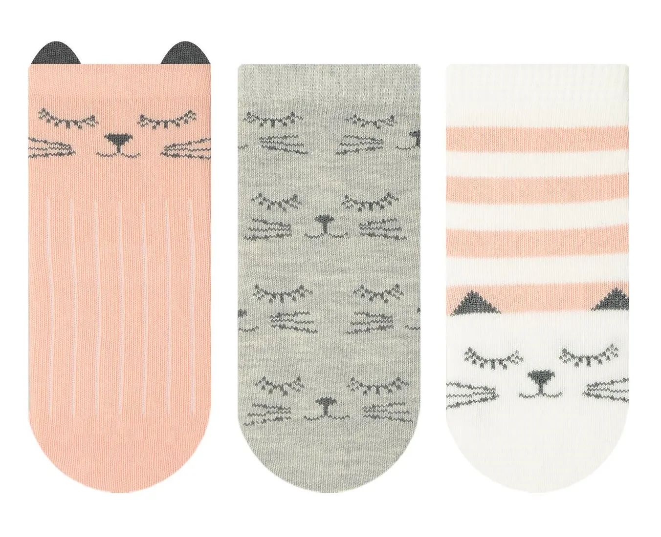 Baby Girl Ankle Socks Cat Pink 3Pk (0-12mths)