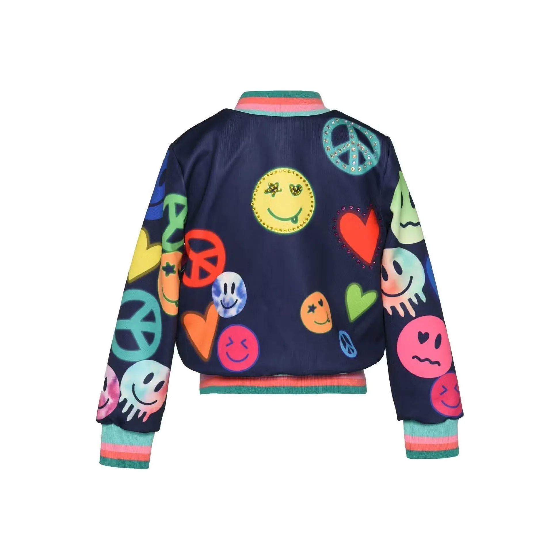 Baby Sara Happy Face Print Bomber Jacket