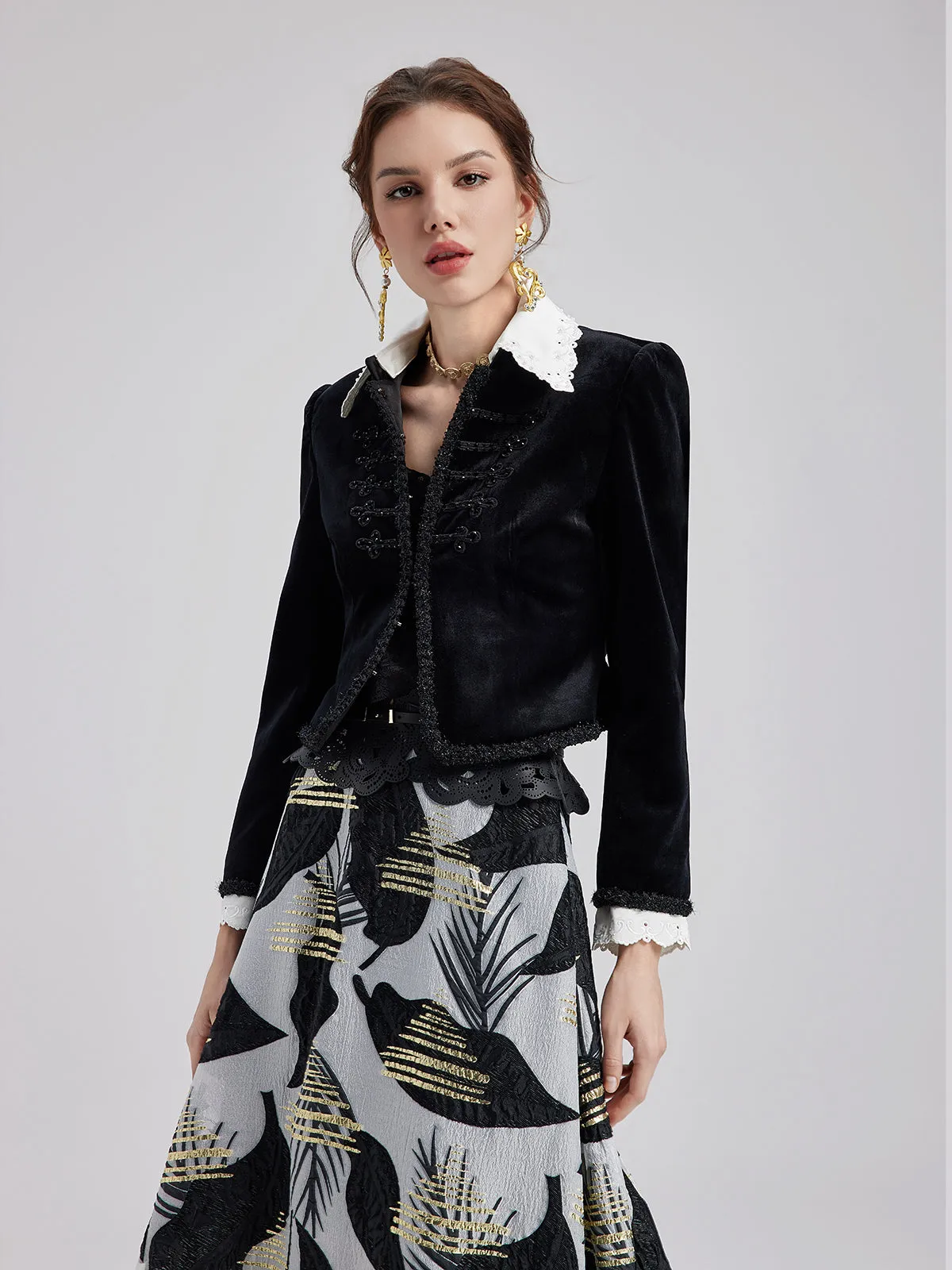 Baroque Embroidered Velvet Lace Coat