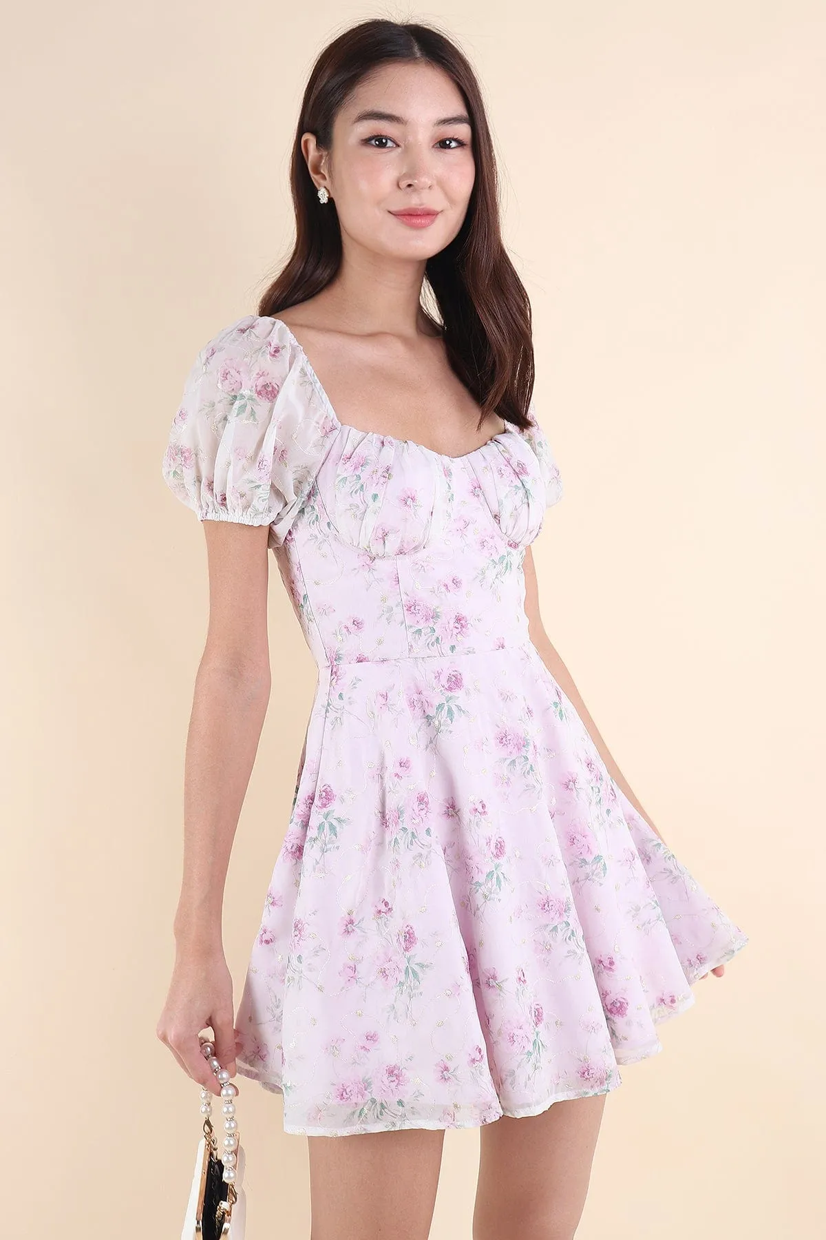 BEAU FLORAL EMBROIDERY DRESS IN PURPLE