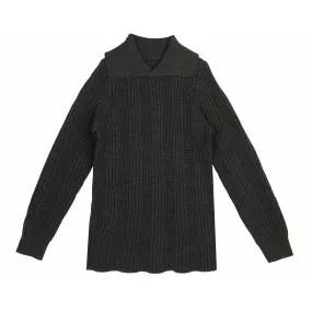 Belati Charcoal Waffle Knit With Folded Collar