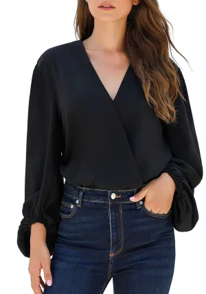 Black Lantern Sleeves Oversized Surplice Bodysuit