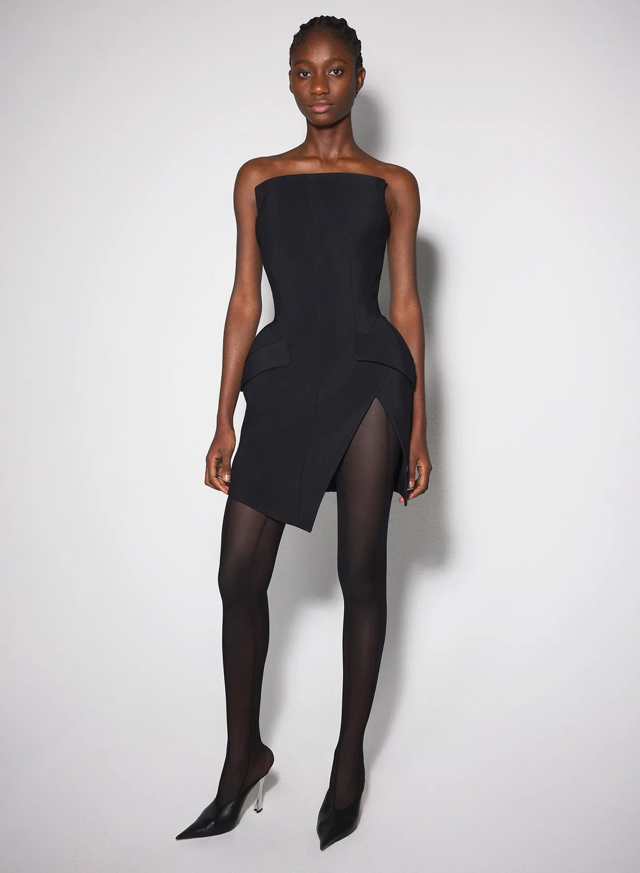 black slitted tailored bustier dress