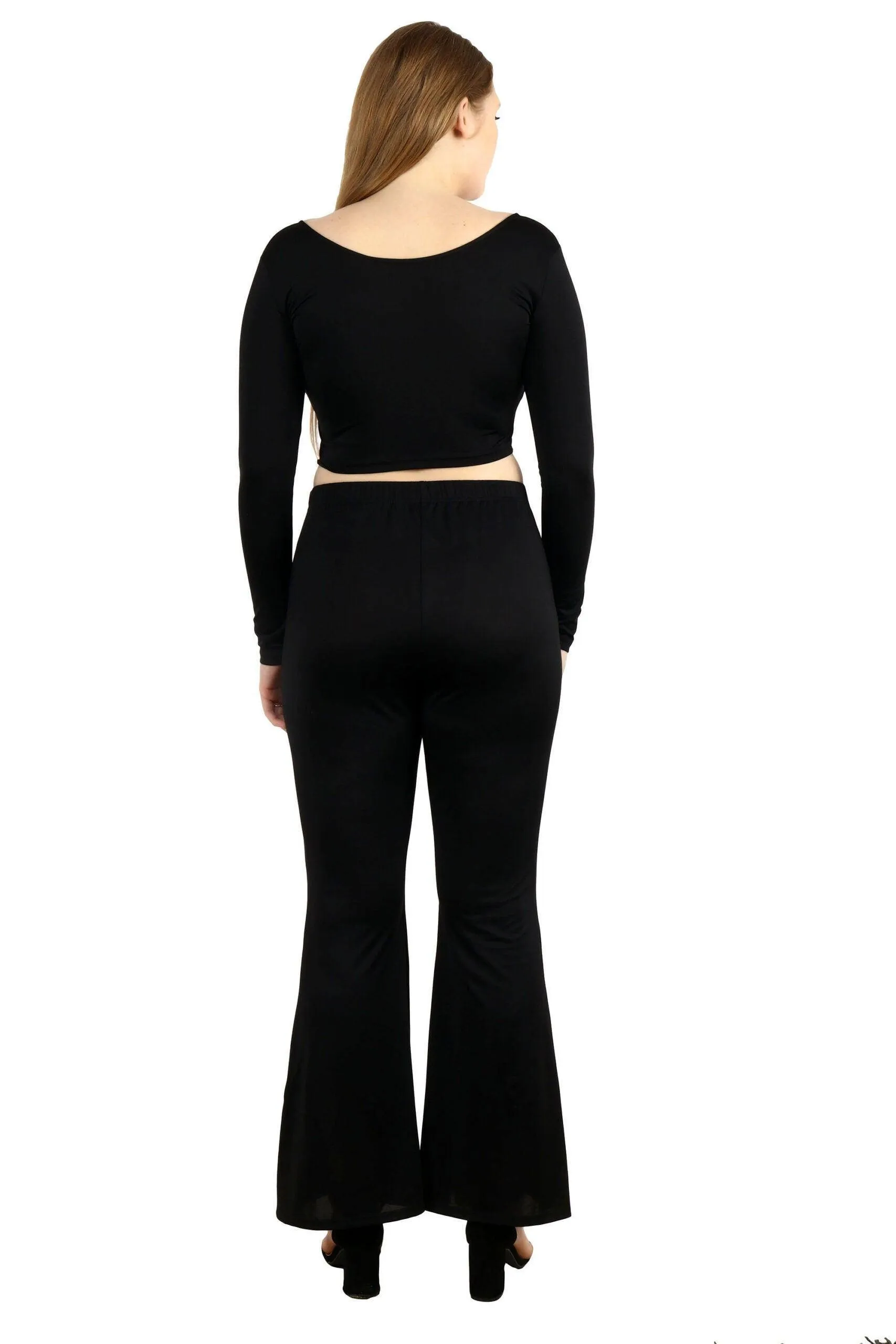 Black Solid Crop Top with Flared Pants