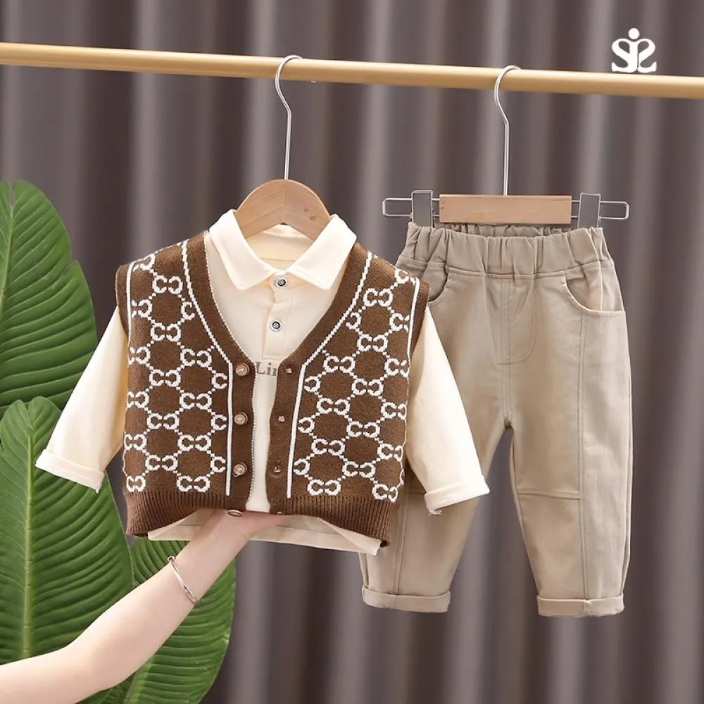 Boys Autumn Top and Vest with Pants Set Boys Clothes Wholesale