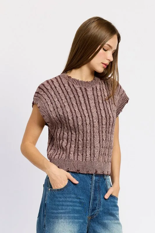 CABLE KNIT SHORT SLEEVE TOP