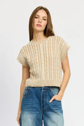 CABLE KNIT SHORT SLEEVE TOP