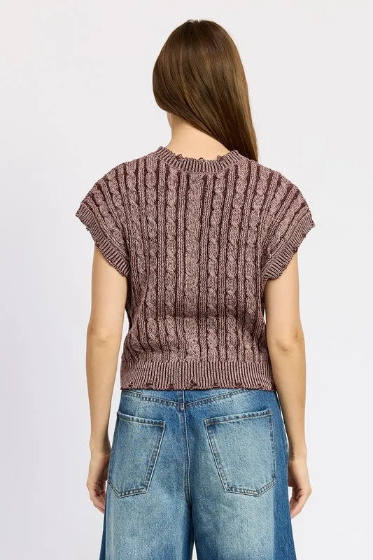 CABLE KNIT SHORT SLEEVE TOP