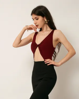 Canoes Ribbon Knit Bodysuit in Maroon