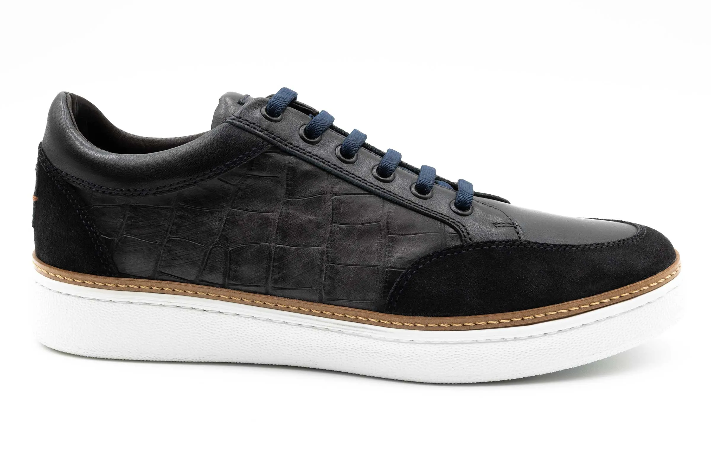 Carson Alligator Grain Sneakers - Midnight