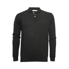 Cashmere Pique Stitch black Knitted Polo Sweater