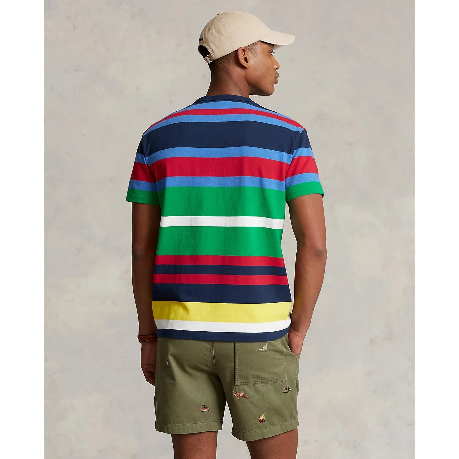 Classic Fit Crew Neck Knitted T-Shirt - Multicoloured Stripes