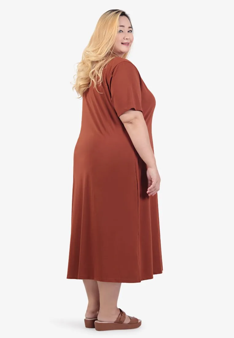 Collins Basic Cotton Midi Dress - Rust Brown