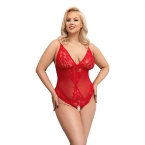 Cottelli Wet Look Sexy Red Crotchless Bodysuit