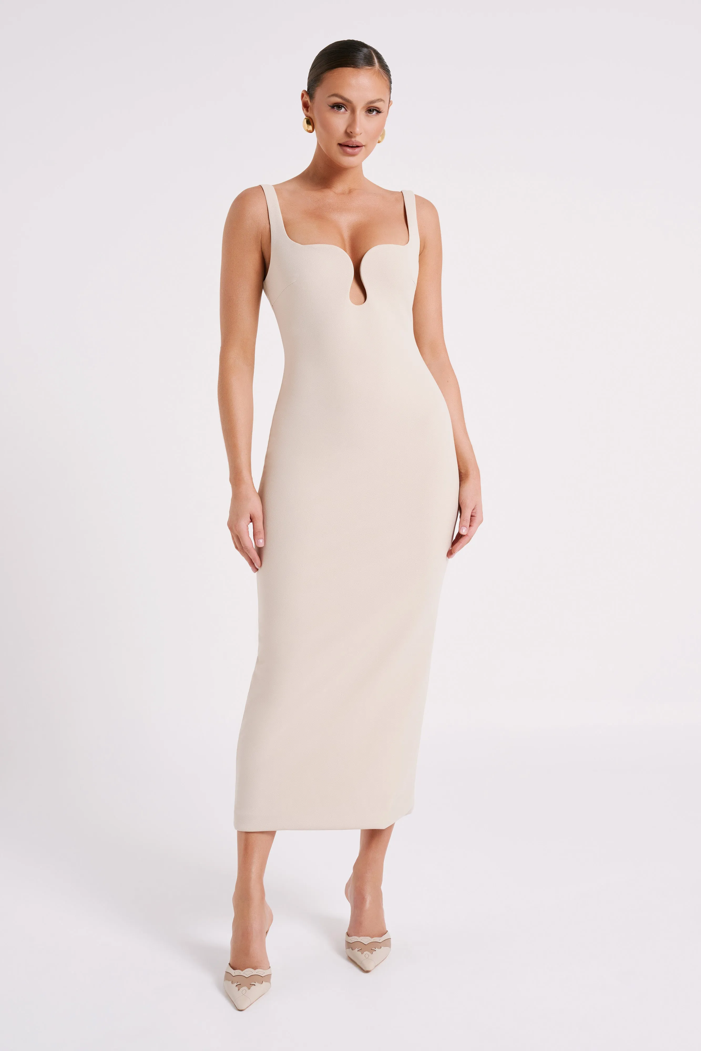 Dimi Scoop Neck Midi Dress - Cream