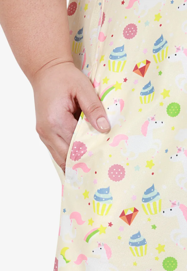 Divine Full Prints Unicorn Sleep Dress - Yellow