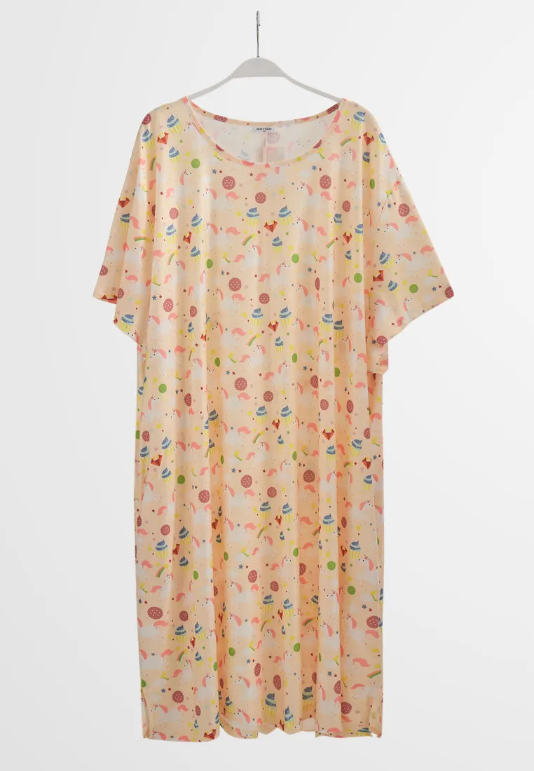 Divine Full Prints Unicorn Sleep Dress - Yellow