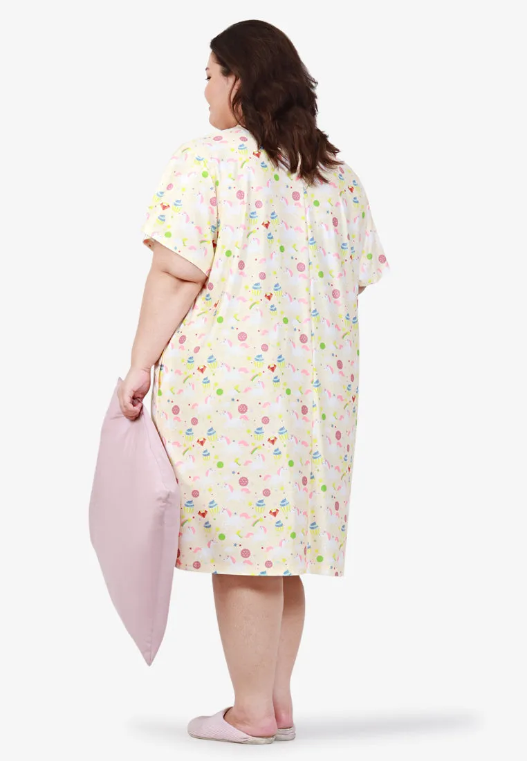 Divine Full Prints Unicorn Sleep Dress - Yellow